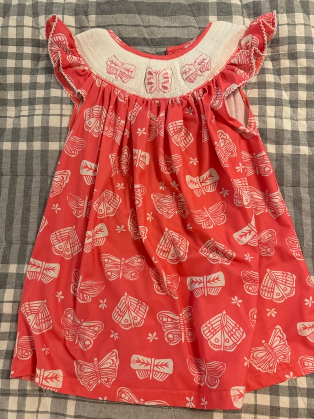 Girls Coral Butterfly Print Casual Dress